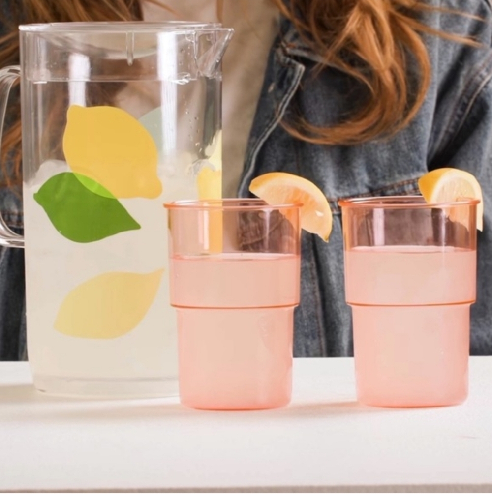 Kate Spade Lemon Pitcher Set w/ 2 Pink Cups – Brand New